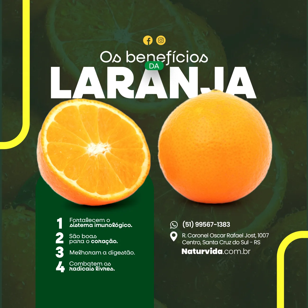 Peça de design gráfico: Benefícios da laranja. Filipe Dressler, designer gráfico em Santa Cruz do Sul
