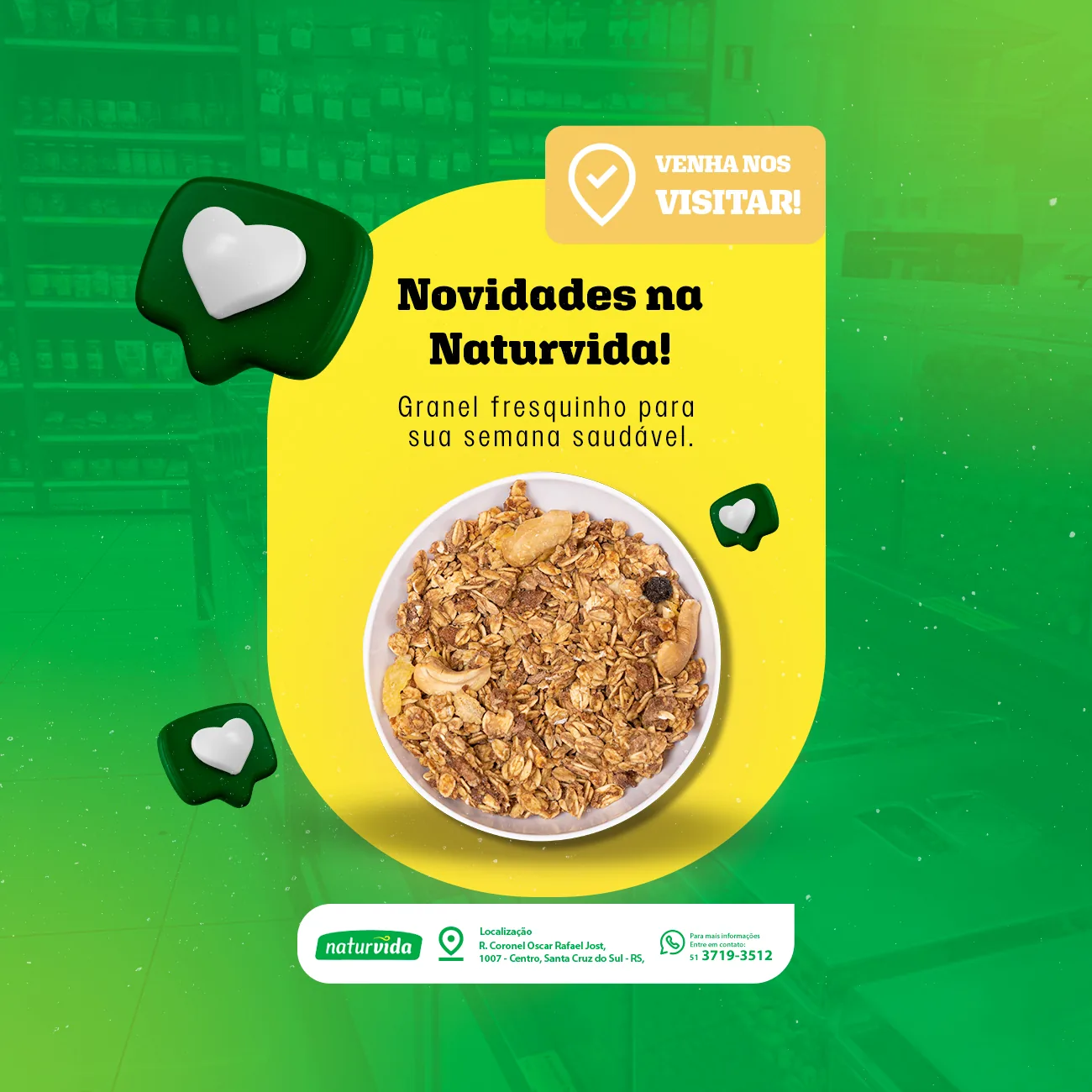 Peça de design gráfico: Novidades da semana, Naturvida. Filipe Dressler, designer gráfico em Santa Cruz do Sul