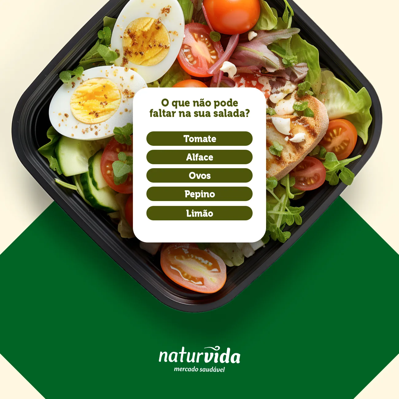 Peça de design gráfico: Qual salada não pode faltar. Filipe Dressler, designer gráfico em Santa Cruz do Sul
