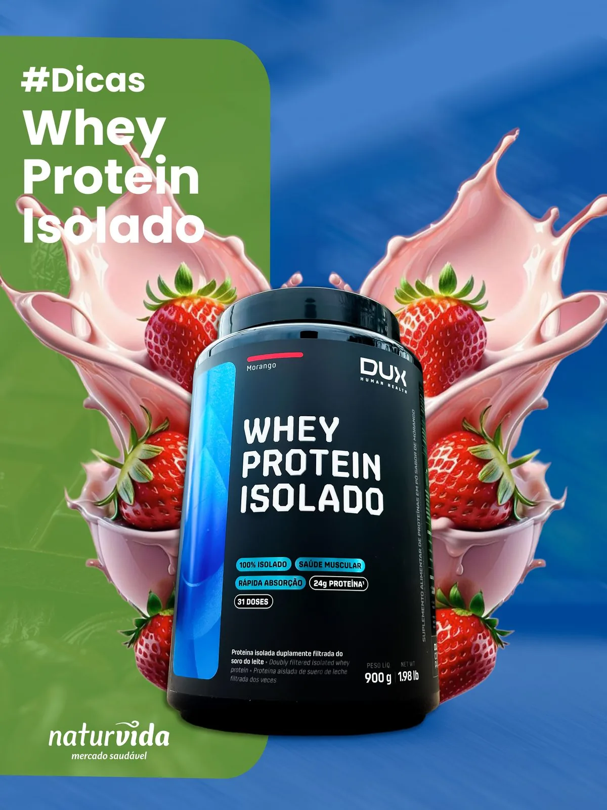 Peça de design gráfico: Whey Dux Isolado. Filipe Dressler, designer gráfico em Santa Cruz do Sul